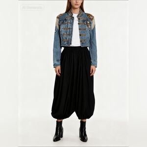 Upcycled Classic Denim Crop Jean Jacket With Hand Embellished Appliques